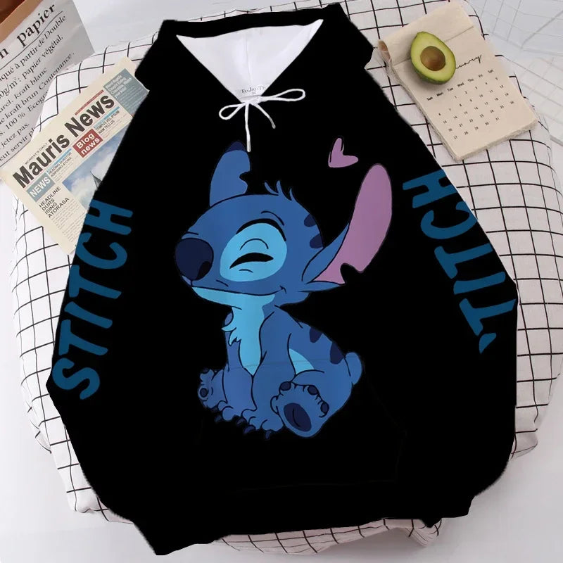 Women's Long Sleeve Oversized Hoodie MINISO Disney Gothic Kawaii Lilo & Stitch Pattern Sweatshirt Y2k Winter Fashion Coat Sale