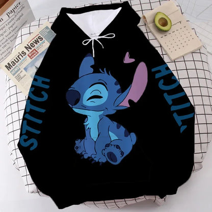 Women's Long Sleeve Oversized Hoodie MINISO Disney Gothic Kawaii Lilo & Stitch Pattern Sweatshirt Y2k Winter Fashion Coat Sale