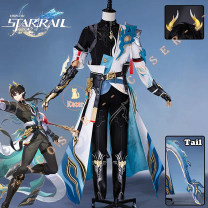 Honkai Star Rail Dan Heng Permansor Terrae Cosplay Costume Wig Uniform Headwear Metal Accessories Halloween Party for Women Men
