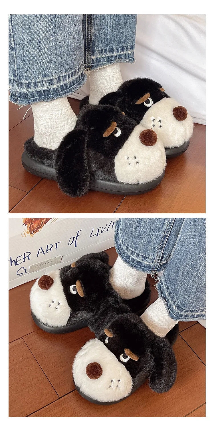 Cartoon Puppy Autumn And Winter Coral Fleece Soft Comfortable Warm Home Slippers Cotton Slippers Indoor Anti Slip Practical Gift