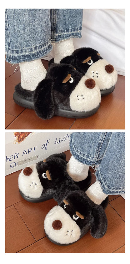 Cartoon Puppy Autumn And Winter Coral Fleece Soft Comfortable Warm Home Slippers Cotton Slippers Indoor Anti Slip Practical Gift