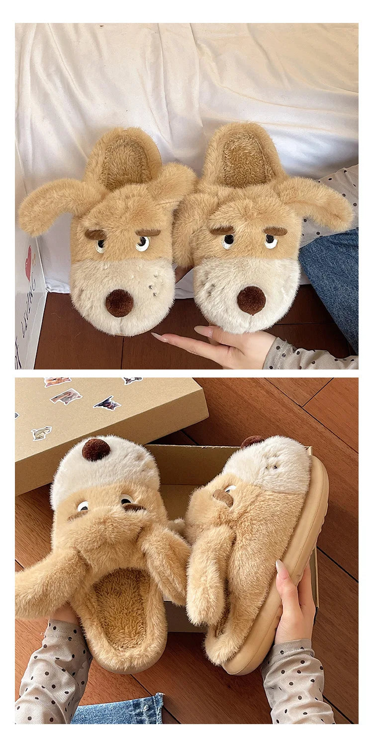 Cartoon Puppy Autumn And Winter Coral Fleece Soft Comfortable Warm Home Slippers Cotton Slippers Indoor Anti Slip Practical Gift