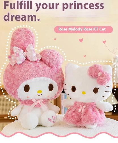 30cm/60cm Aoger Hello Kitty Kawaii Rose My Melody Cartoon Stuffed Animals Soft Plush Doll Companion Toy Children Birthday Gift