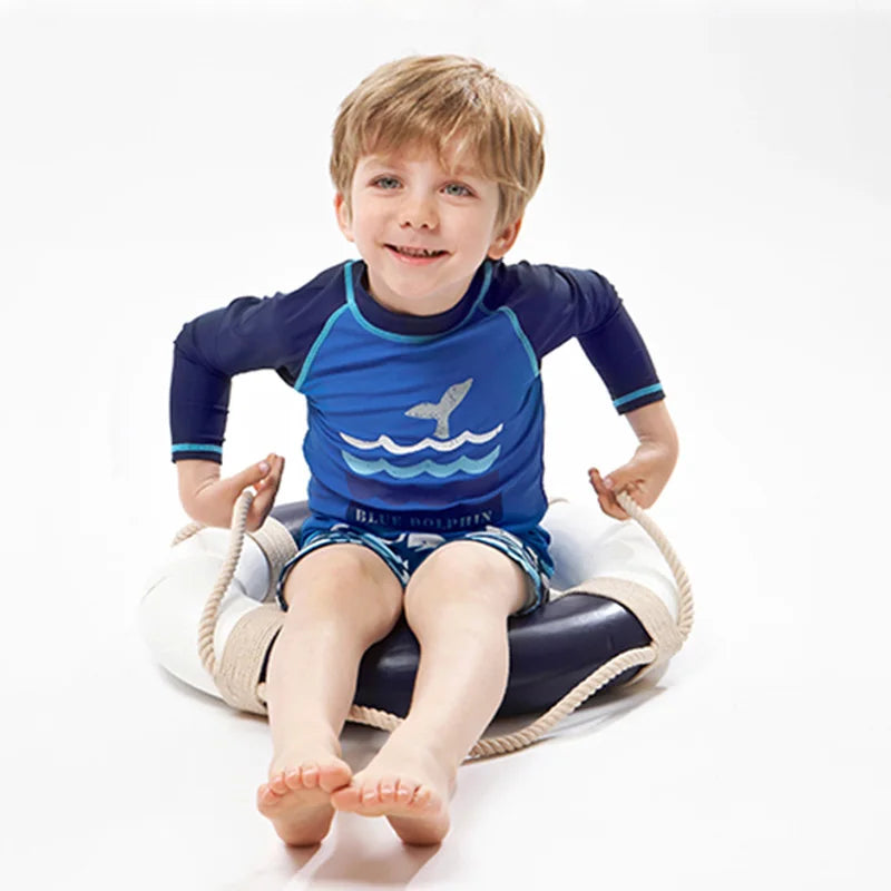 Boys Swimwear Toddler Summer Children Swimsuit Long Sleeve Kids Bathing Suits Infant Top+Shorts Two-piece Set Surf Beach Outfits