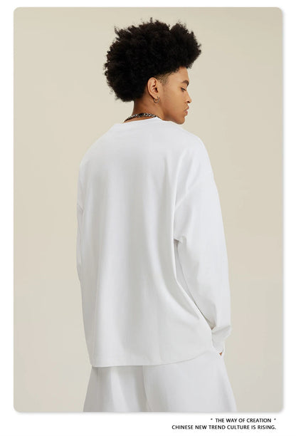 ZODF NEW Autumn Men's Solid Full Sleeve T Shirts Unisex Loose Oversized Casual 305GSM Cotton Basic T-Shirt Brand TEE HY0209