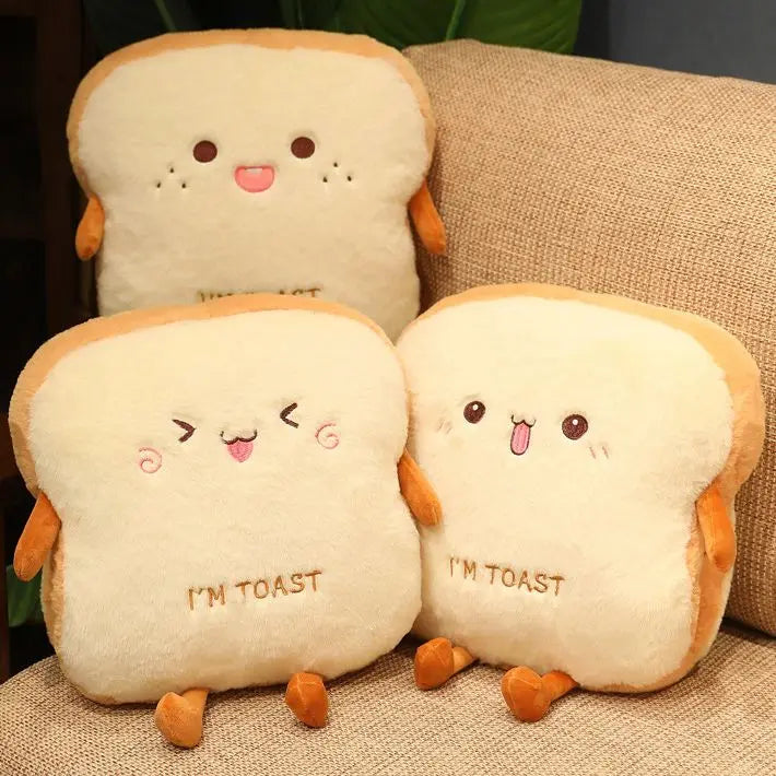 Plush Bread Pillow Kawaii Food Pig Rabbit Fox Toast Soft Doll Hand Warmer Home Decoration Cushion Kids Toys Birthday Gift