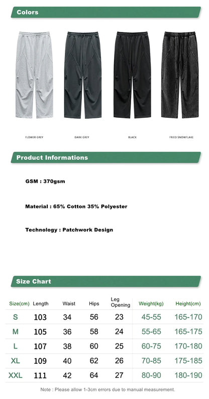 ZODF Retro 2024 Winter Patchwork Pants For Men Unisex Washed High Street 370gsm Oversized Double Knees Straight Trousers HY0878