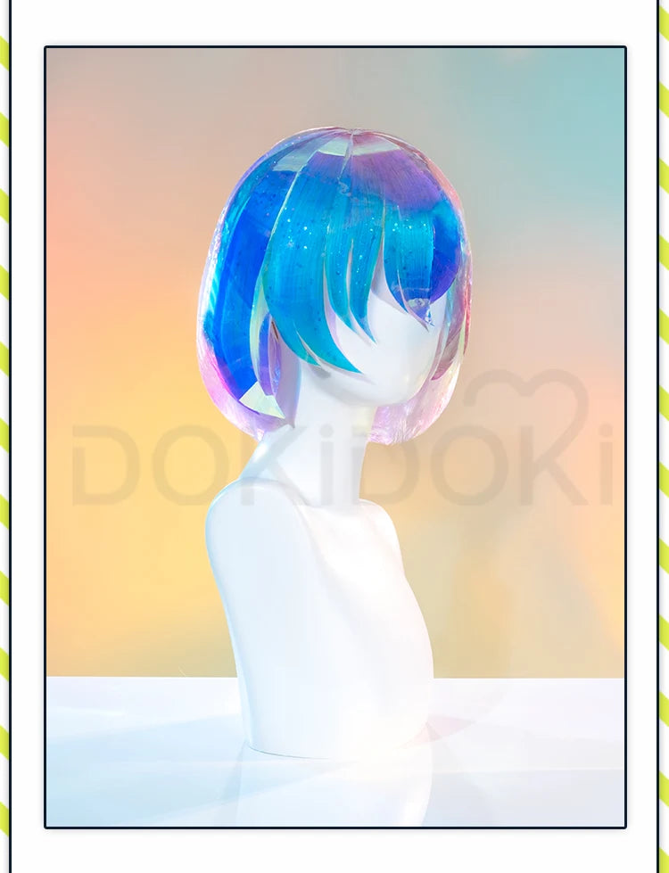 IN STOCK Diamond Wig Anime Land of the Lustrous DokiDoki Women 32cm Short Rainbow Gradient Heat Resistant Hair Free Wig Cap