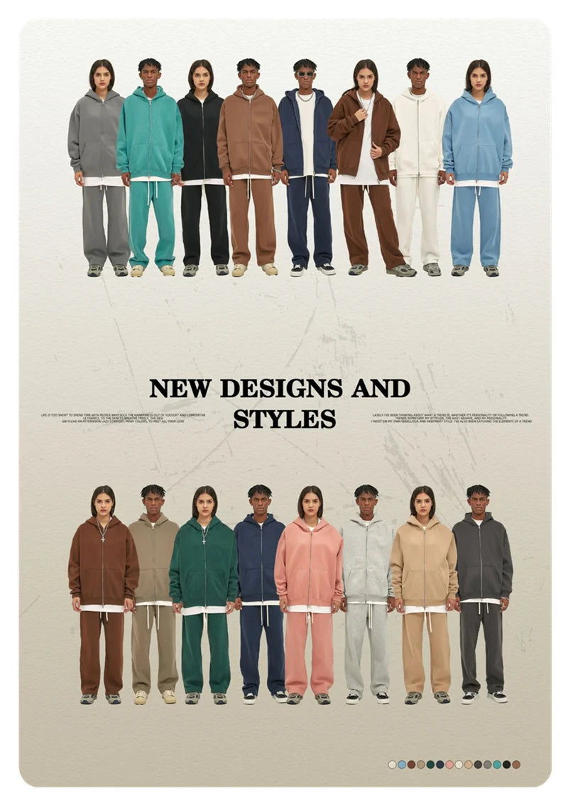 ZODF New Men Double Headed Zipper Fleece Hoodies Unisex Loose Basic Solid Warm Hooded Sweatshirts Coats For Winter HY0633