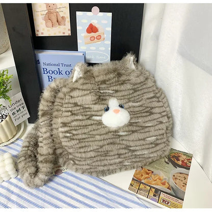 Cute Cat Plush Crossbody Bag for Women's New Instagram Soft and Cute Furry Large Capacity High-end Sensory Communication Tote