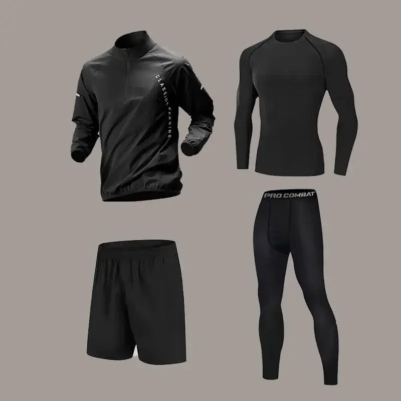 Men’s Quick-Dry Autumn Long-Sleeve Zipper Sports Set for Running Cycling Gym and Training - 1White 4Black / L