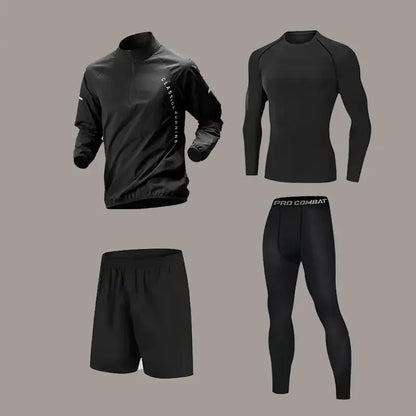 Men’s Quick-Dry Autumn Long-Sleeve Zipper Sports Set for Running Cycling Gym and Training - 1White 4Black / L