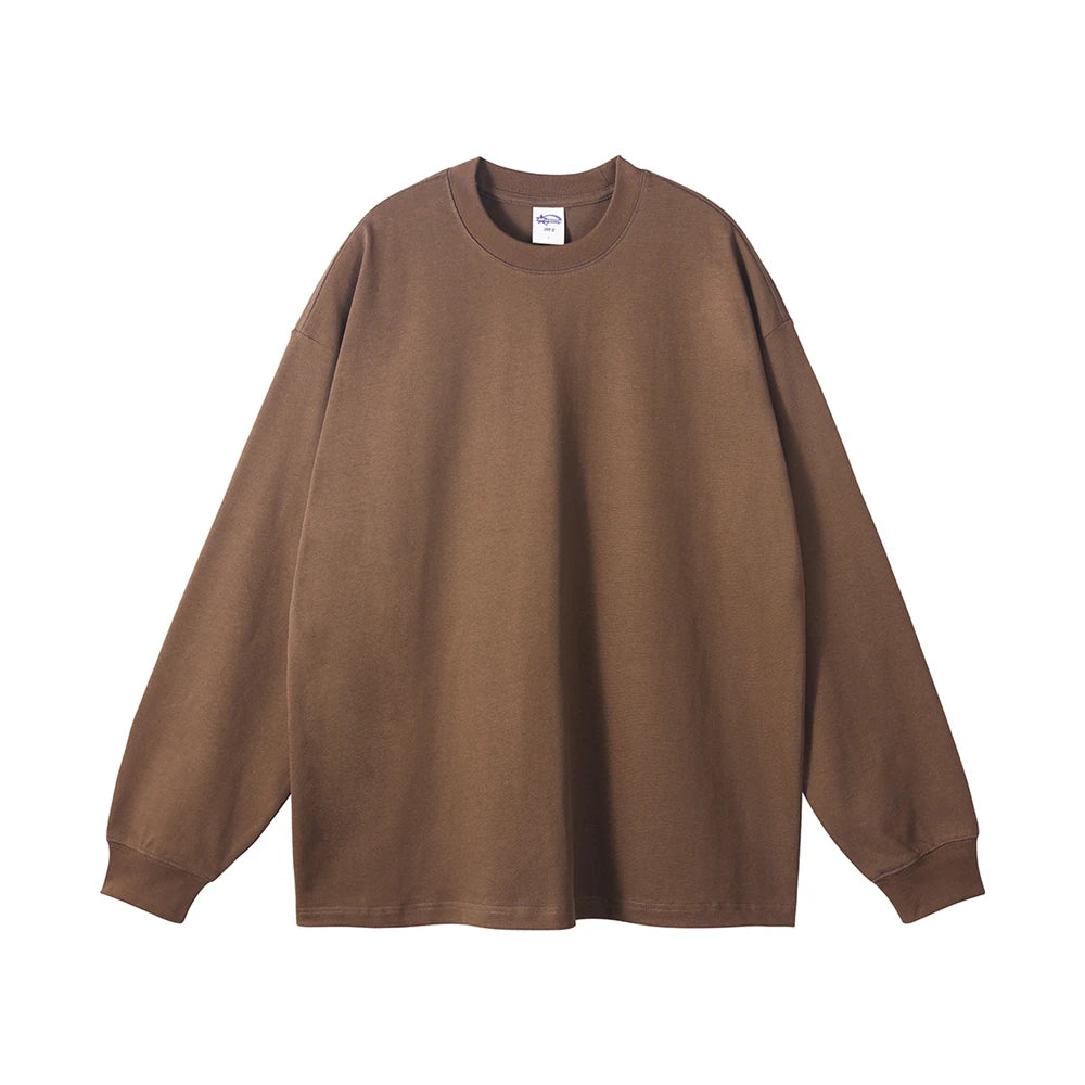 ZODF New 2025 Autumn Men 305gsm 100% Cotton T Shirt Unisex Loose Heavy Weight Basic Long Sleeve Solid T-Shirts Tops HY0634