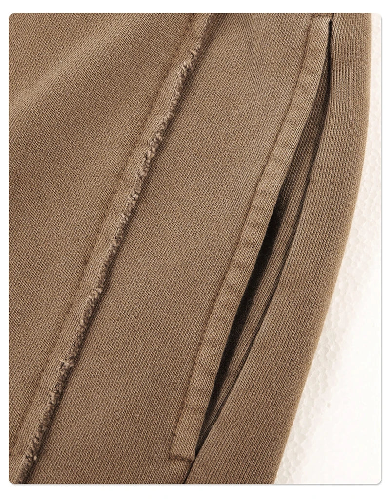 ZODF Retro Autumn Washed Loose Edge 430gsm Cotton Pants For Man Unisex Distressed Old Money Straight Patchwork Trousers HY1105