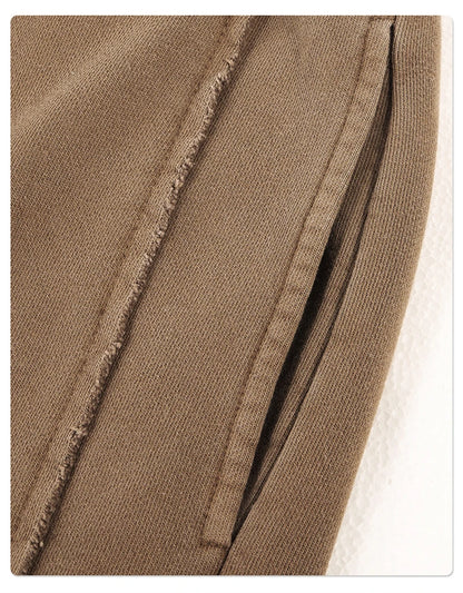 ZODF Retro Autumn Washed Loose Edge 430gsm Cotton Pants For Man Unisex Distressed Old Money Straight Patchwork Trousers HY1105