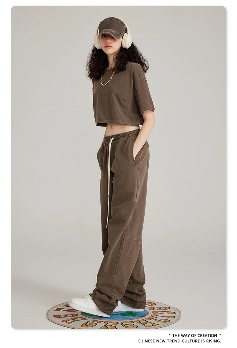 ZODF 2023 Spring Men 380gsm Washed Cotton Pants American Retro Unisex Loose Edge Oversized Straight Trousers Streetwears HY0537