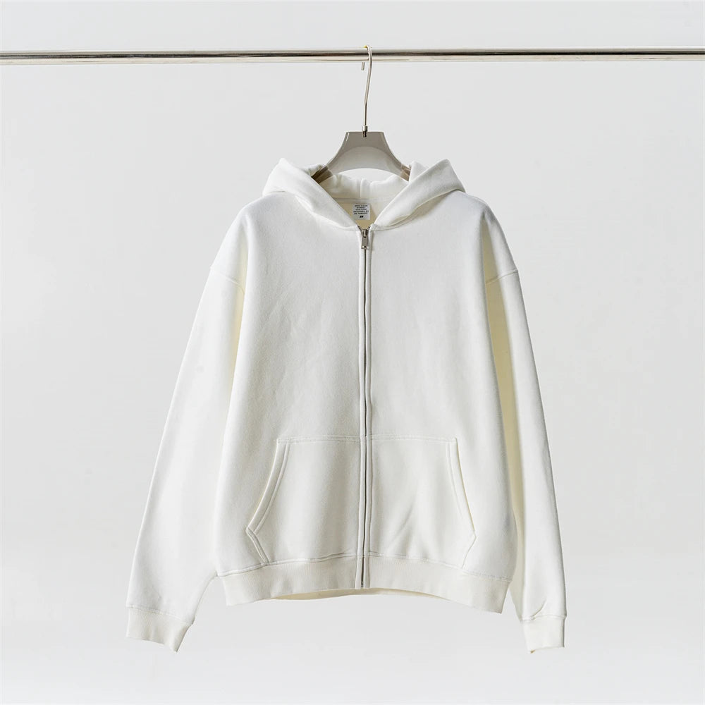 ZODF Fashion Winter Men Warm Zipper Fleece Hoodies Unisex Loose Basic 345gsm Knitted Hooded Hoodie Coats HY0904