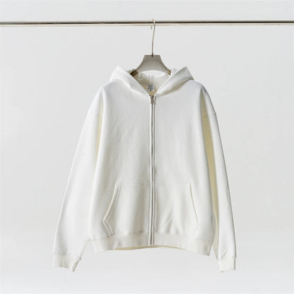 ZODF Fashion Winter Men Warm Zipper Fleece Hoodies Unisex Loose Basic 345gsm Knitted Hooded Hoodie Coats HY0904