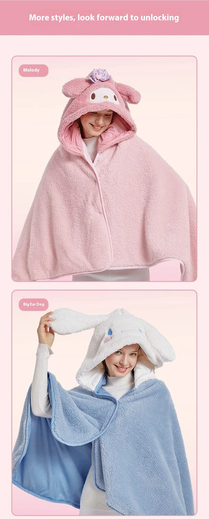 Cartoon Cute Cinnamoroll Kuromi My Melody Blanket Hooded Poncho Blanket Office Nap Blanket  Conditioning Blanket Surprise Gift