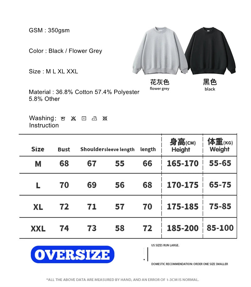 ZODF Fashion Men Winter Side Split Fleece Sweatshirt Winter Unisex Oversized 350gsm O Neck Warm Pullovers Brand Clothing HY0058
