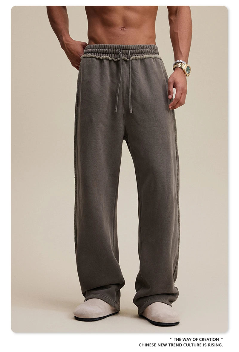 ZODF 2025 Winter Unisex Washed Fleece Straight Pants 400gsm Knitted Warm Loose Trousers HY1093