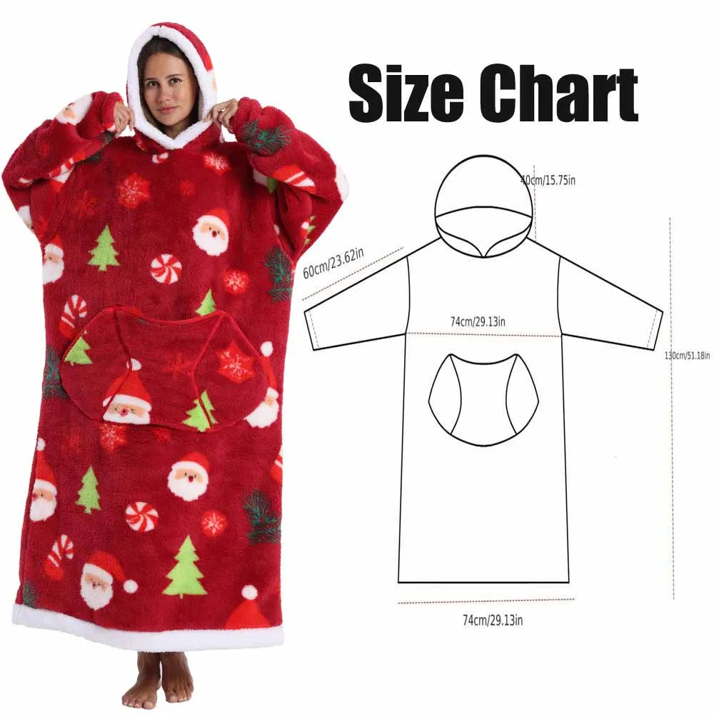 Short/Long Wearable Blankets Christmas Hoodies Winter Flannel Hooded Blanket with Full Sleeves Men Women Warm Adult TV Blanket