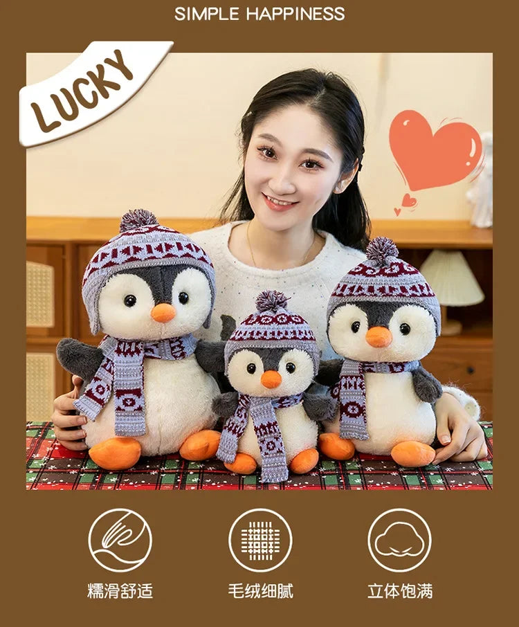 20-35cm Cute Penguin Wear Hat & Scarf Plush Toys Stuffed Animal Penguin Backpack Bags for Kids School Birthday Gift Xmas Decor