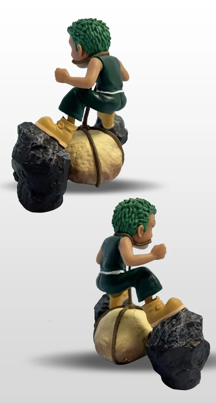 9.5cm One Piece Roronoa Zoro Childhood Training Scene PVC Sculpture Desktop Model Statue