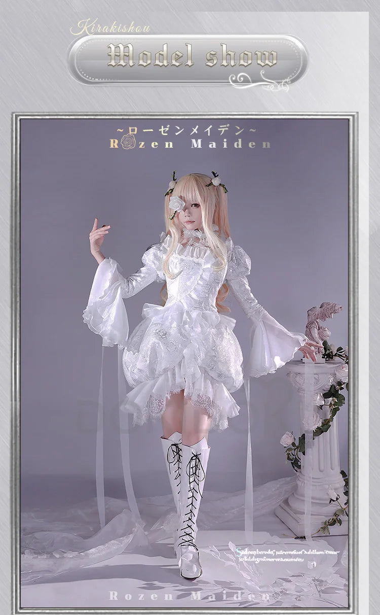 Kirakishou Cosplay Anime Rozen Maiden Cosplay DokiDoki-R Women Kirakishou Cosplay Lolita Gothic Dress White Lolita