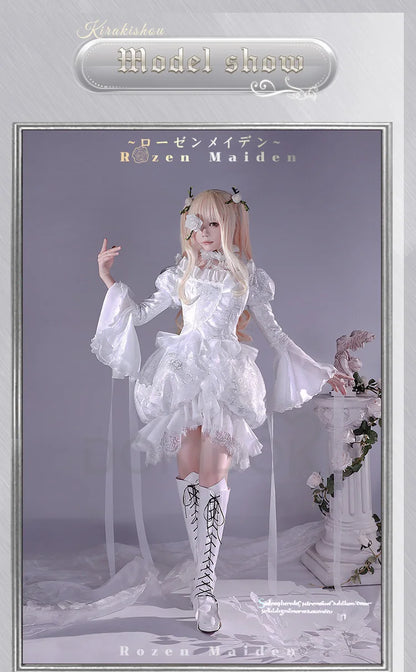Kirakishou Cosplay Anime Rozen Maiden Cosplay DokiDoki-R Women Kirakishou Cosplay Lolita Gothic Dress White Lolita