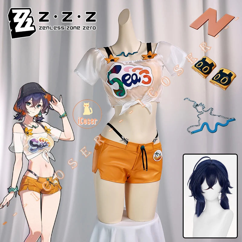 Zenless Zone Zero Belle Cosplay Costume Swimsuit Summer Swimwear Hat Headwear Earrings Phaethon Wise Halloween Party Women Girls