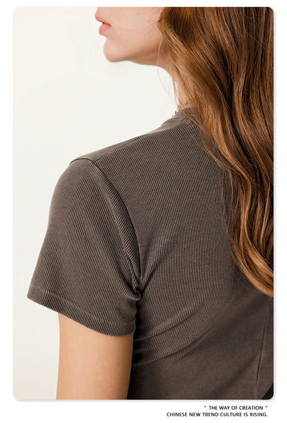 ZODF Sexy 2025 Spring Women 275gsm Long Dress Female Girls O Neck Washed Distressed Slim Slit Fit Dresses HY1008