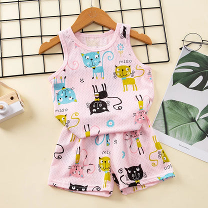 Toddler Baby Boy Pajamas Cotton Sets for Girls 0 to 1 2 3 4 5 6 7 8 9 Years Summer Children Pyjama Short Sleeveless Kids Pijamas