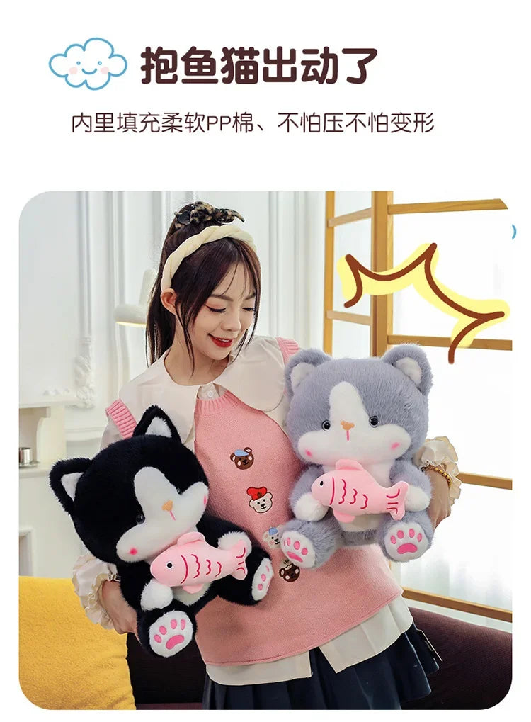 45cm Kawaii Stuffed Toys Lace Scarf Cat Plush Doll Fluffy Soft Cat Baby Doll Cute Cartoon Cat Stuffed Toy Home Decor Kid Gifts
