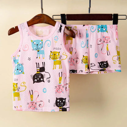 Toddler Baby Boy Pajamas Cotton Sets for Girls 0 to 1 2 3 4 5 6 7 8 9 Years Summer Children Pyjama Short Sleeveless Kids Pijamas
