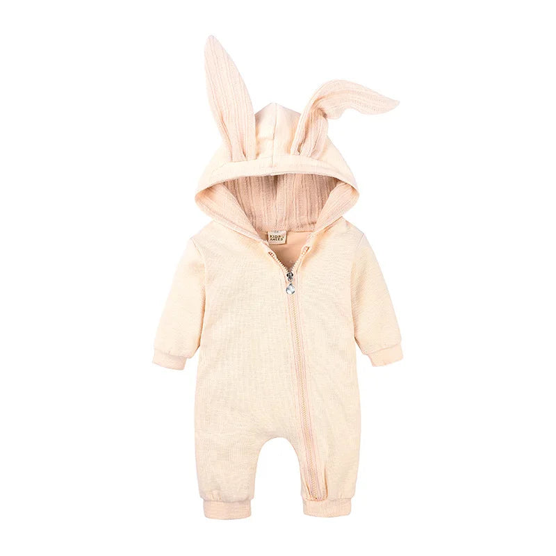 Boys Long Sleeved Clothing Baby Children Big Ears Rabbit Bodysuit Girl Baby Hooded Zipper Creeper Romper 0 to 3 6 9 12 18 Months