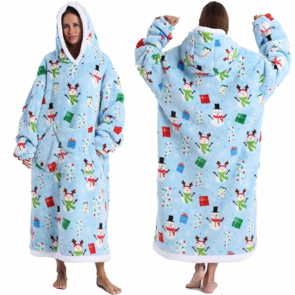 Soft Warm Winter Blankets Thick Luxurious Wearable Hooded Blanket with Sleeves Cute Cartoon Food Print Oversized Hoodie Blanket