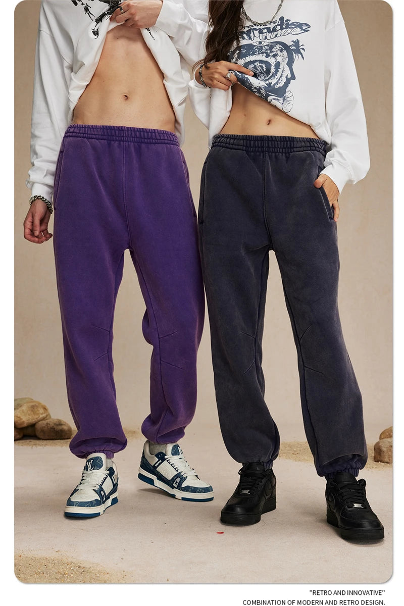 ZODF Retro Winter 360gsm Batik Washed Fleece Sweatpants Unisex Loose Drawstring Warm Joggers HY0714