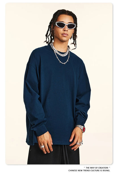 ZODF New 2024 Autumn 225gsm Loose Solid T-Shirt For Men Retro Unisex Antibacterial Full Sleeve T Shirts Brand Tops HY0871