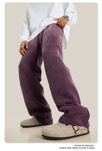 ZODF Retro Winter Monkey Washed Fleece Pants For Men Unisex Washed High Street 332gsm Warm Oversized Straight Trousers HY0892