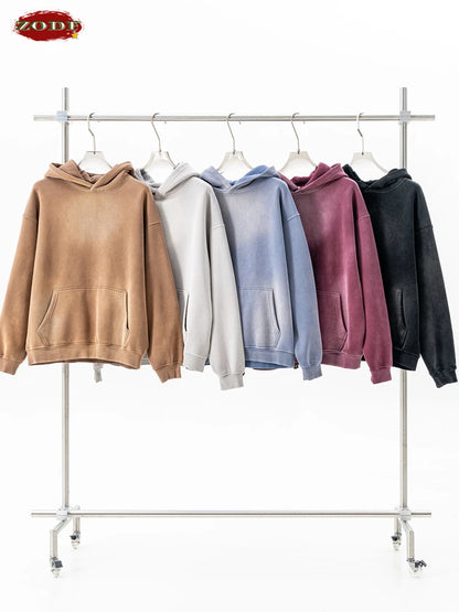 ZODF Autumn Winter Monkey Washed Fleece Hoodies For Men Unisex Basic 360gsm Warm Knitted Hooded Pullovers Coats HY0903