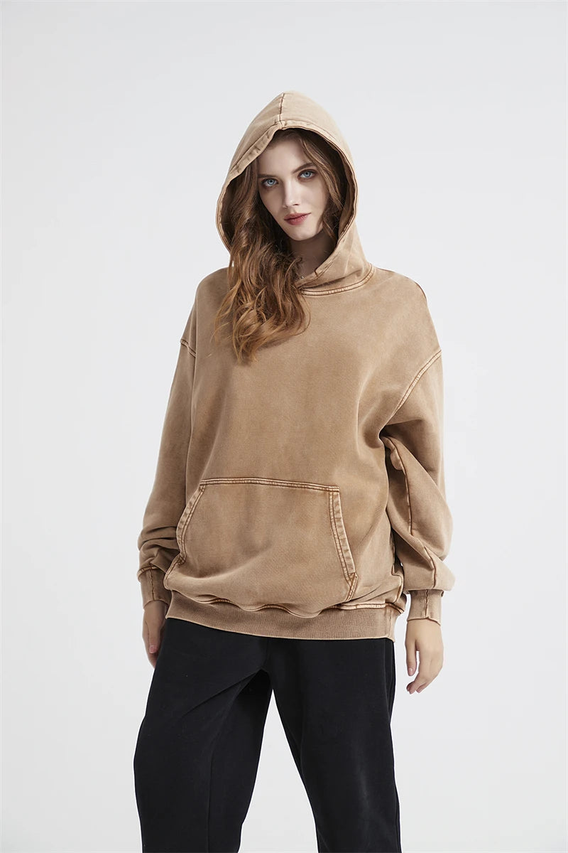 ZODF Autumn Winter Men 420gsm Heavyweight Washed Cotton Hoodie Streetwear Sweatshirt HY0307