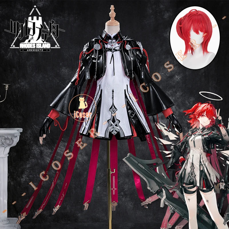 iCoser Arknights Exusiai The New Covenant Cosplay Costume Wig Uniform Luminous Headwear Halloween Party for Women Girls Carnival