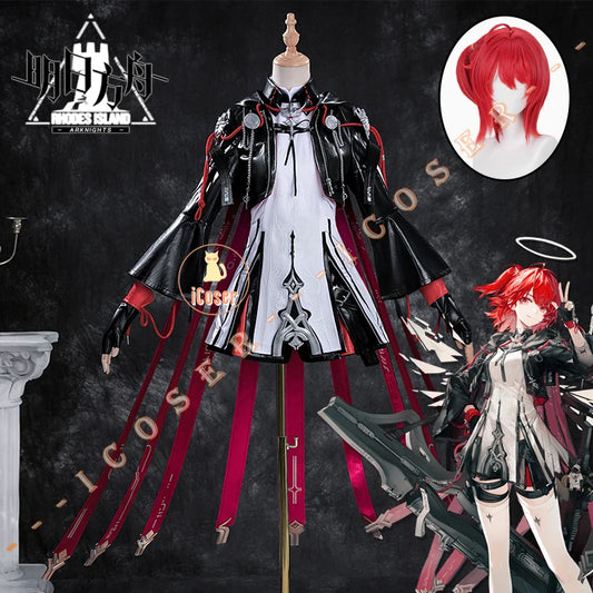 iCoser Arknights Exusiai The New Covenant Cosplay Costume Wig Uniform Luminous Headwear Halloween Party for Women Girls Carnival