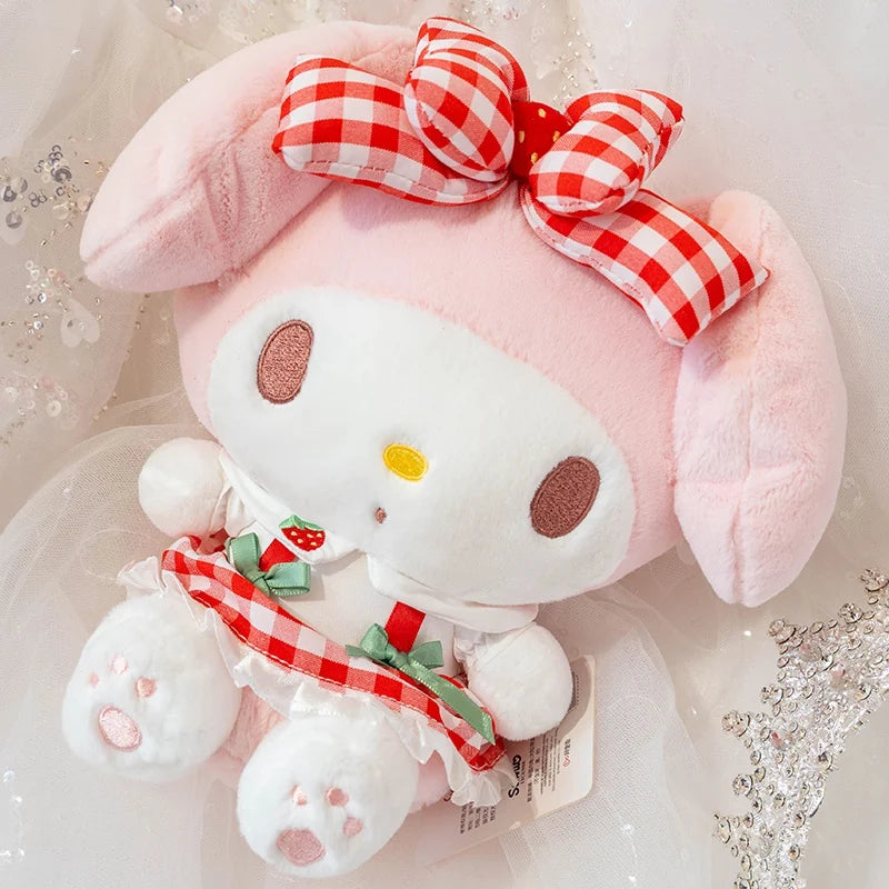 Sanrio Cartoon Plush Toy Kawali Strawberry My Melody Soft Stuffed Doll Pendant Keychain Toys Girl Kids Xmas Gift