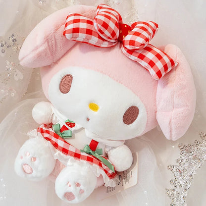 Sanrio Cartoon Plush Toy Kawali Strawberry My Melody Soft Stuffed Doll Pendant Keychain Toys Girl Kids Xmas Gift