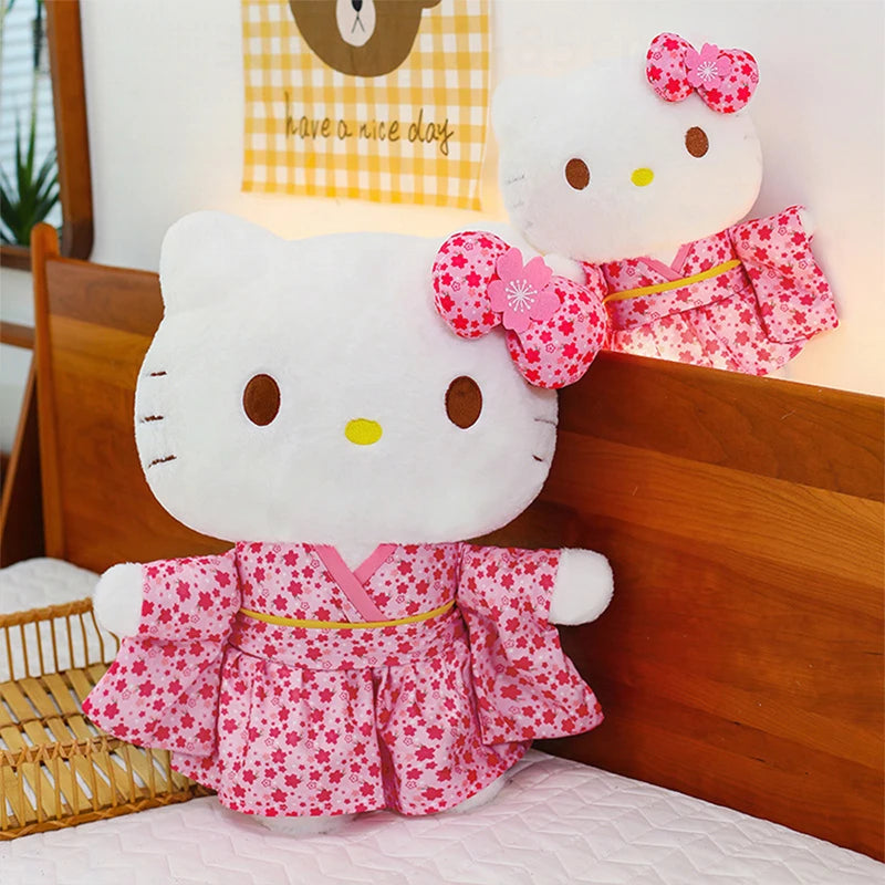 Sanrio Kawaii Hokkaido Japanese Kimono Hello Kitty Plush Toy Cute Sakura Kitten Stuffed Animal Kids Birthday Gift for Children
