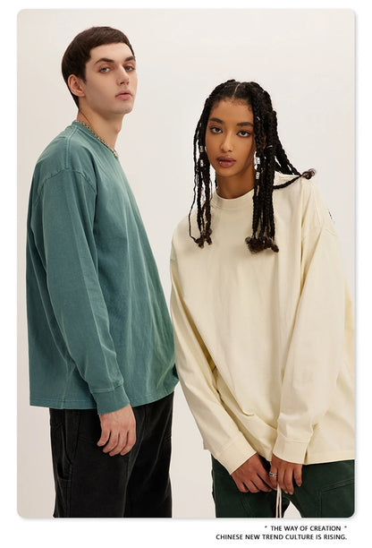 ZODF New Autumn Men's 260gsm 100% Cotton T Shirts Unisex Retro High Street Loose Washed Solid Tees Streetwears HY0376