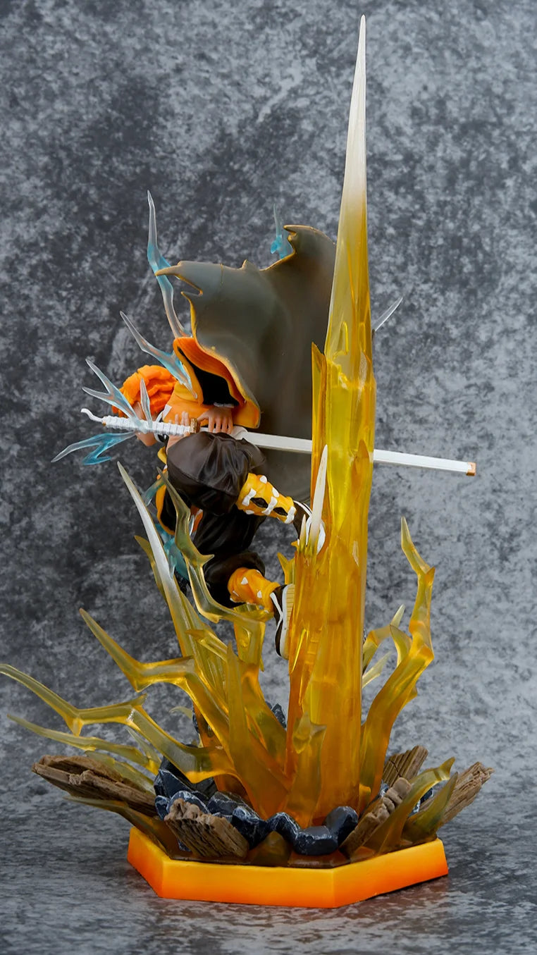 Demon Slayer Anime Agatsuma Zenitsu Figure Akaza Hakuji Figurine With Light Gk Statue Model Collection Room Decora Desk Toy Gift