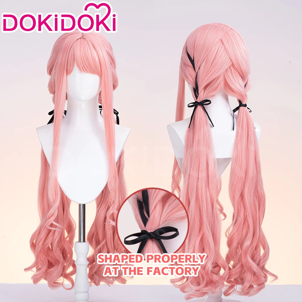Nikki Cosplay Wig Game Infinity Dokidoki Women 80cm Long Pink Lolita with Free Cap - With Ribbon / One Size / PRE-SALE